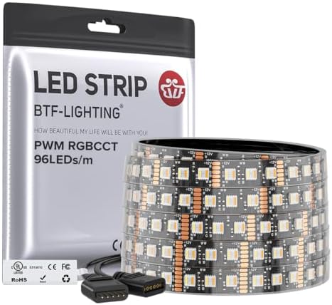 BTF-LIGHTING RGBCCT LED Strip UL Listed 16.4ft 96LED/m 300LED DC12V IP67 by BTF-LIGHTING