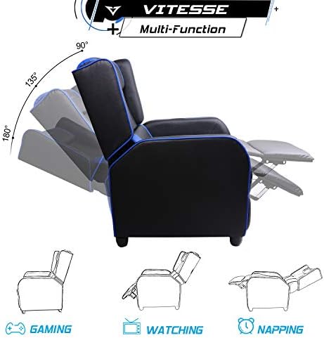 VITESSE VIT Gaming Recliner Chair Racing Style Single PU Leather Sofa Modern Living Room Recliners Ergonomic Comfortable Home Theater Seating, Blue. - Image 7