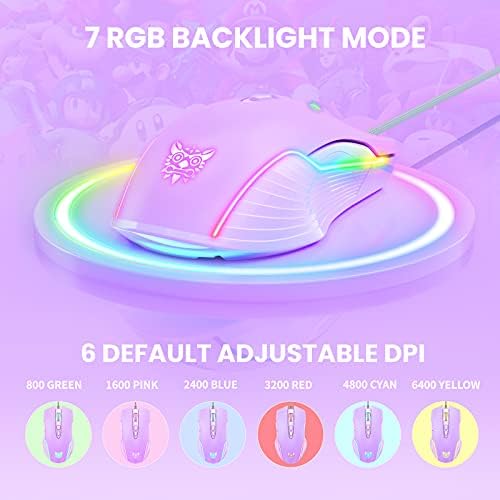 RGB Gaming Mouse Wired, 6400 DPI & 7 Buttons, Lilac - Image 3