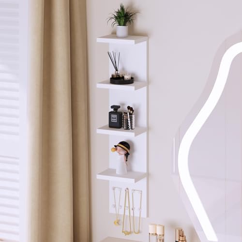 LitaEther 4 Tier White Lack Shelf Vanity Wall Shelf with 10 Crystal Hooks - Multi-Functional Storage for Makeup, Jewelry, Plants, Awards & Display (L7.1 x W5.5 x H30.7) (2) - Image 7