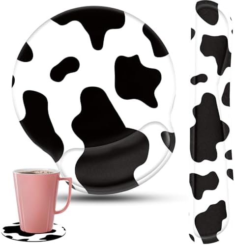 Keyboard Wrist Rest and Mouse Pad Wrist Support Set with Coasters,Ergonomic Gaming Mousepad for Home Office Working Studying Easy Typing & Pain Relief,Cow Print by CICPLKSE