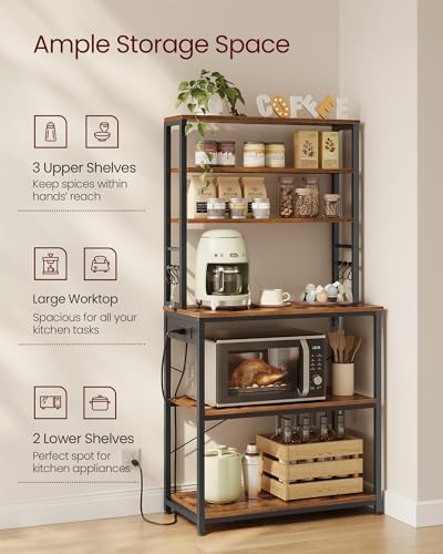 VASAGLE Coffee Bar, 31.5 Inches 6-Tier Baker's Rack with 6 Hooks - Image 4
