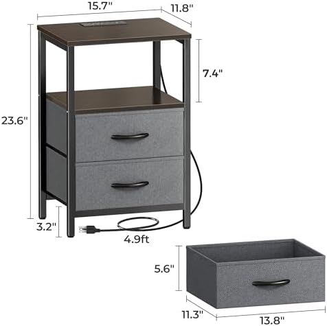 Huuger Nightstands Set of 2, End Tables with Charging Station, Side Table - Image 3