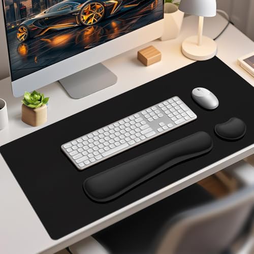Mouse Pad with Wrist Rest Support, Keyboard Wrist Rest and Mouse Pad Set, Desk Mat for Keyboard and Mouses, Non-Slip Computer Mat Set for Office, Home (35.4×15.7 Inches, Black) - Image 6