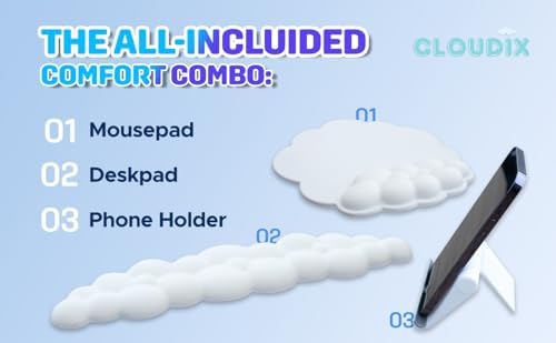 CLOUDIX - Cloud keyboard wrist rest. Set Mouse pad, phone holder, tablet holder, ergonomic cloud crist pad with memory foam. Non-Slip base for typing pain relief, home, office, laptop, gaming (WHITE). - Image 5