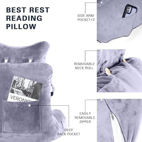 SLIGUY Reading Pillow-Bed Rest Pillow with Detachable Neck Roll & Support Arm for Sitting in Bed Couch or Floor-Backrest Reading Pillow Adult Back Pillow for Reading/Watching TV/Gaming/Relaxing,Grey - Image 5