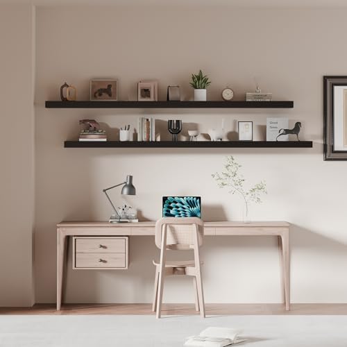 72 inch Long Floating Shelves for Wall,Solid Wood Long Wall Shelves Set of 2,Black Wooden Mounted Shelf,Bookshelf Bathroom Shelves (Black, 72 Inch) by ONOTETUT