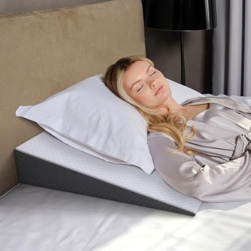 Kolbs Bed Wedge Pillow for Sleep Apnea, Acid Reflux and Back Pain Relief, Anti Snore Pillow, Premium Foam Wedge Cushion with Chic Jacquard Cover - Headboard Wedges for Sleeping (5" Gentle Incline) by Kolbs