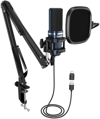 TONOR Podcast Microphone, USB Computer Microphone, Cardioid Condenser PC Mic with Tripod Stand and Pop Filter for Podcasting, Streaming, Vocal Recording (TC 777 with Boom Arm) by TONOR