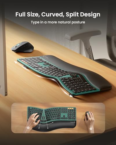 ProtoArc EKM01 Plus Wireless Ergonomic Keyboard Mouse Combo - Green - Image 2