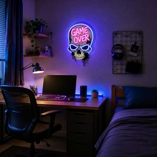 Game Over Skull Neon Sign LED Neon Light USB Dimmable Gaming Room Decor - Image 7