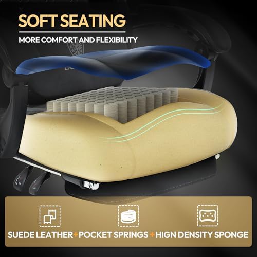 Dowinx Gaming Chair with Heated Massage Lumbar Support,Big and Tall Fabric Gaming Chairs for Adults with Footrest, Ergonomic Computer Game Chair with Poket Spring Cushions, 350lbs, Black and White - Image 5