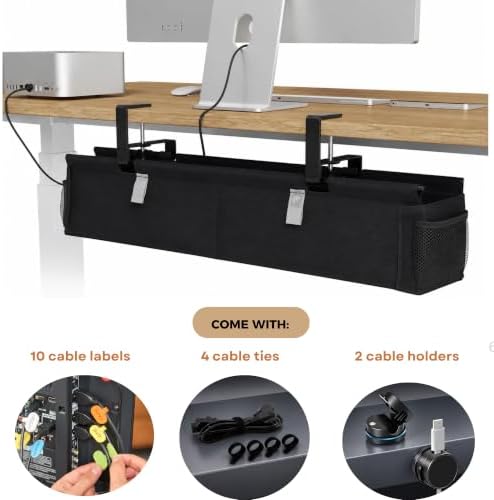 Anti-Sag Metal Base Under Desk Cable Tray, No Drill, 28inch Black - Image 2