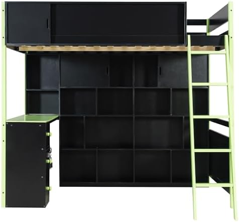Merax Full Size Wood Loft Bed Frame with Desk and Ample Storage Space, Gaming Bed with Light Strip for Teens Bedroom, Full-Length Guardrails, No Box Spring Needed, Green - Image 4