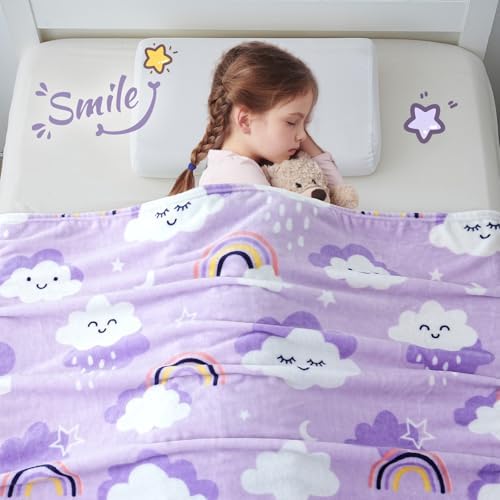 SOCHOW Cute Cloud Print Fleece Throw Blanket, Purple 50 x 60 Inches - Image 3
