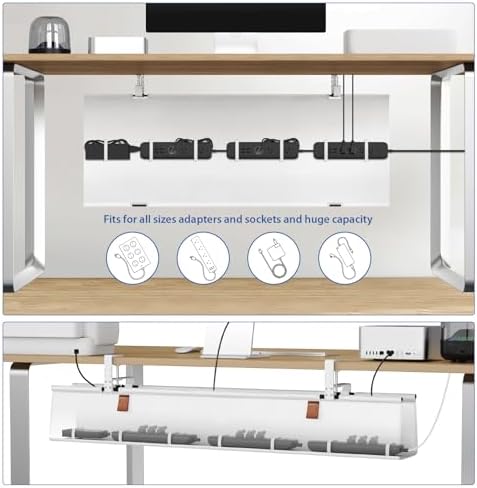 Zilink Large Cable Management Under Desk 40" No Drill Desk Cable Management Clamp/Screw Mount Fabric Cable Tray Sturdy Waterproof Cable Organizer for Office, Home, White - Image 3
