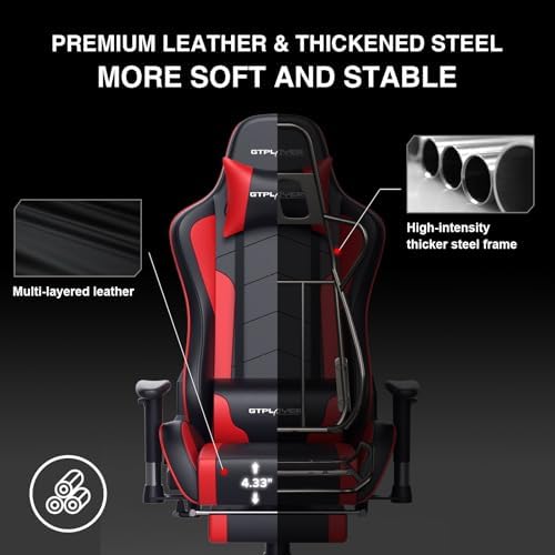 GTPLAYER Gaming Chair with Footrest Speakers Video Game Chair Bluetooth Music Heavy Duty Ergonomic Computer Office Desk Chair Red - Image 3