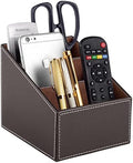 TV Remote Control Organizer/Caddy with 3 Compartments,PU Leather Remote Holder Bedside Table Top, Storage Box, Mobile Phone and Media Accessory Storage,Desk Organizers(brown) by RHCSZ