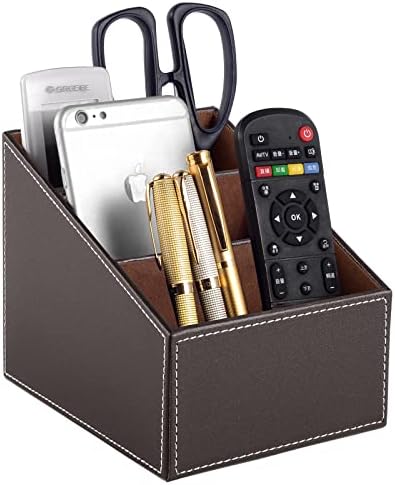 TV Remote Control Organizer/Caddy with 3 Compartments,PU Leather Remote Holder Bedside Table Top, Storage Box, Mobile Phone and Media Accessory Storage,Desk Organizers(brown) by RHCSZ