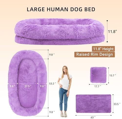 Human Dog Bed, Oversized Plush Lounger Bed with Plump Pillow and Blanket - Image 2