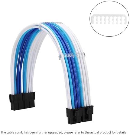 Formulamod PSU Cable Extension Kit 18AWG Sleeved, 24 Pin ATX + 8 Pin EPS + Dual 8 Pin PCI-E, Custom PC Cable Extensions with Combs for Clean Cable Management & Gaming PC Build (White Sky Blue Blue) - Image 2