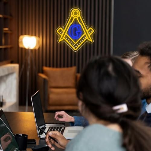 Mutank Masonic Neon Sign, USB Powered Dimmable LED Neon Light Symbolic Decor, for Brotherhood Historical Wall Game Room Study Man Cave Wall Decor, Gifts for Freemasons and Brothers(12.9 * 12.2 In) - Image 5