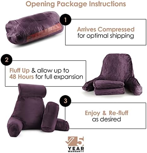 Nestl Reading Pillow with Portable Laptop Lap Desk - Shredded Memory Foam Back Support Pillow for Sitting Up in Bed and Couch Rest Pillows with Arms, Bed Tray Table with Foldable Legs, Purple - Image 4