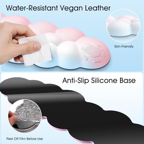 Cloud Wrist Rest Keyboard Cushion and Cloud Mouse Pad, Rainbow | 4-in-1 Ergonomic Cloud Keyboard Wrist Rest Set, Memory Foam, Arm Support for Palm, Cute Desk Accessory for PC Gaming Setup - Image 5