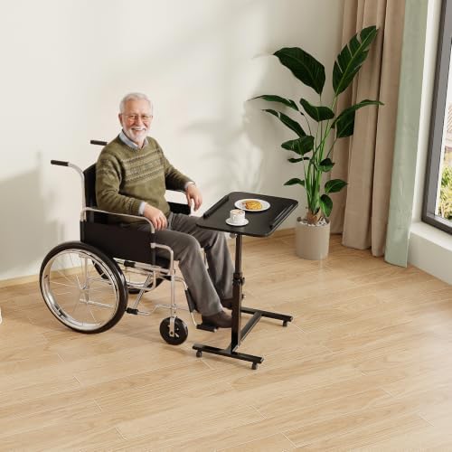 Furist Bed Desk Adjustable Overbed Bedside Table Rolling Laptop Tray Desk Cart Height Portable Mobile Sit Stand Table Tilting Hospital Bed with Wheels - Image 5