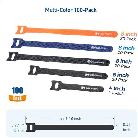 Cable Matters 100-Pack Hook-and-Loop Reusable Cable Ties, 4/6/8 Inches - Image 2