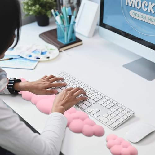 Ergonomic Keyboard Wrist Rest, PU Leather Memory Foam Cloud Wrist Rest | Wrist Rest for Computer Keyboard, Cute Mouse Wrist Rest for Gaming, Office, Computer, Laptop, Typing Pain Relief, Pastel Pink - Image 7