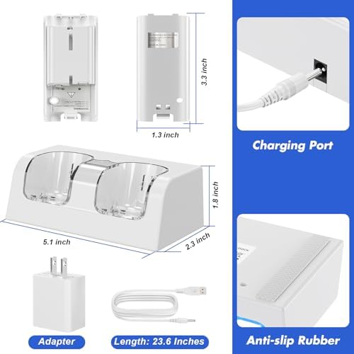 Remote Controller Charger for Wii/Wii U with 2 Pack 2800mAh Rechargeable Battery Pack, 2 Port Charging Station for Wii Controller, Remotes are not Included - Image 6