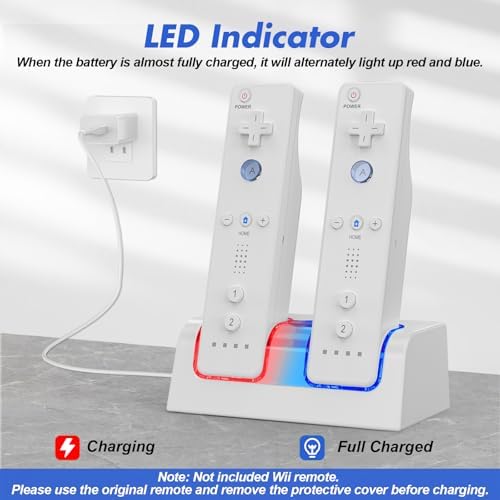 Remote Controller Charger for Wii/Wii U with 2 Pack 2800mAh Rechargeable Battery Pack, 2 Port Charging Station for Wii Controller, Remotes are not Included - Image 2
