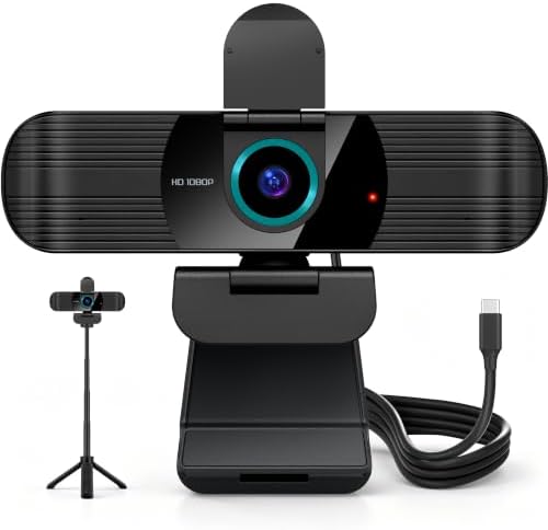 Pro HD 1080p/30fps Webcam with Tripod, External USB-C Camera for PC/Laptop by RUWBY