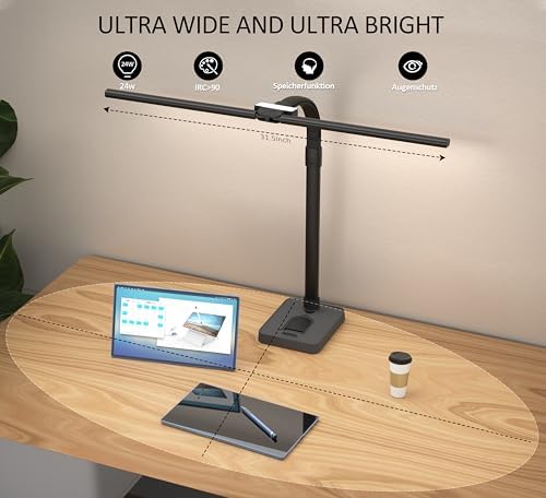Double Head LED Desk Lamp, Architect Desk Lamps for Home Office, 24W Brightest Workbench Office Lighting-5 Color Modes and 5 Dimmable Eye Protection Modern Desk Lamp (Black-Desktop, Big) - Image 4