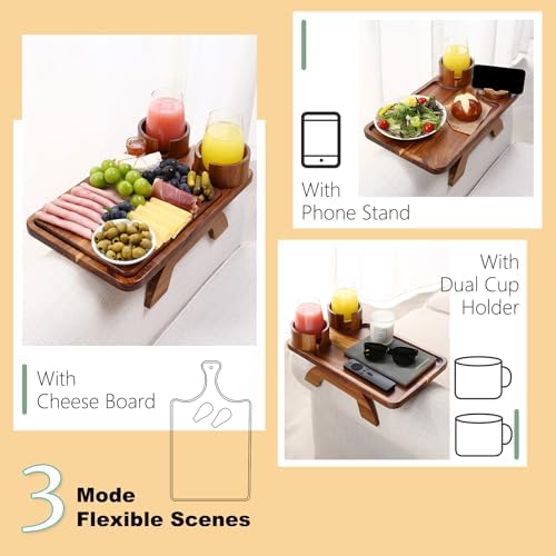 Nnewvante Acacia Wood Couch Arm Table with Charcuterie Board & Cheese Knife - Image 2