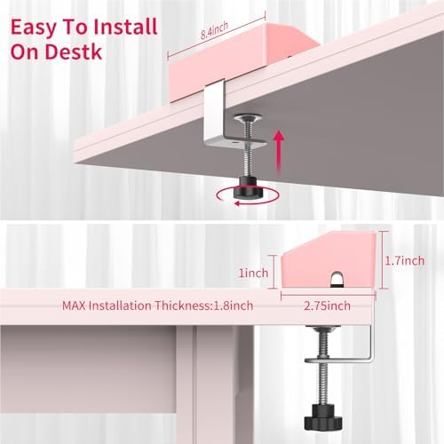 Pink Desk Clamp Power Strip 6FT with 40W USB C Ports, JXGUCAT Flat Plug Desk Mount Power Strip Surge Protector, Removable Extension Cord with 2 USB-C Ports 6 Outlets, Fits 1.8" Tabletop Edge - Image 6