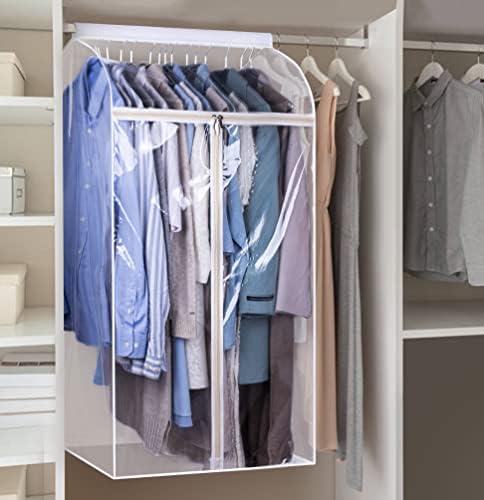 KEETDY 43" Hanging Garment Bags for Closet Storage Large Clear Window Hanging Clothes Storage Garment Rack Cover Coat Protector for Suit, Wardrobe, Bottom Enclosed - Image 6