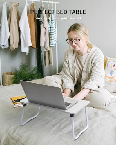 Ruxury Foldable Lap Desk Laptop Stand Bed Desk Table Tray, Breakfast Serving Tray, Portable & Lightweight Mini Table, Lap Tablet Desk for Sofa Couch Floor - White - Image 2