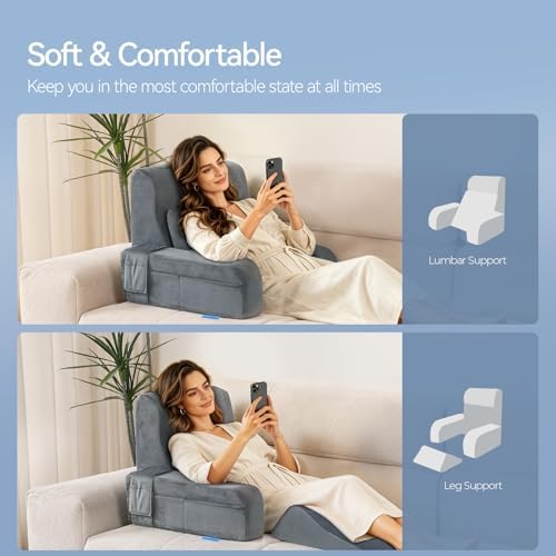 Kayfia Reading Pillow, Gel Memory Foam Back Rest Pillow, 21'', Gray - Image 2
