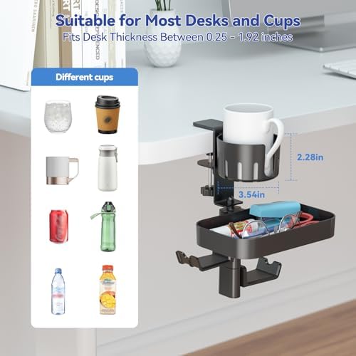 KDD Desk Cup Holder with 2 Headphone Hook - Rotating Pencil Holder & Detachable Drawer Tray - Clamp on Under Desk Headphone Holder Hidden Storage for Office School Home Accessories - Image 6
