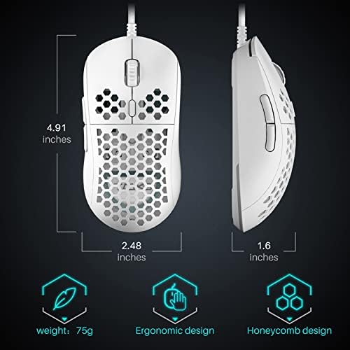 DIERYA M1SE Wired Gaming Mouse with Honeycomb Shell, 12800DPI Optical Sensor, 6 Programmable Macros, Software Support for Custom Key Config, and RGB Settings for Windows 7/8/10/XP, Vista, Linux-White - Image 7