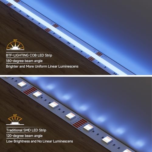 BTF-LIGHTING IP66 RGBCCT COB LED Strip Light, DC24V 16.4FT Color Changing - Image 3