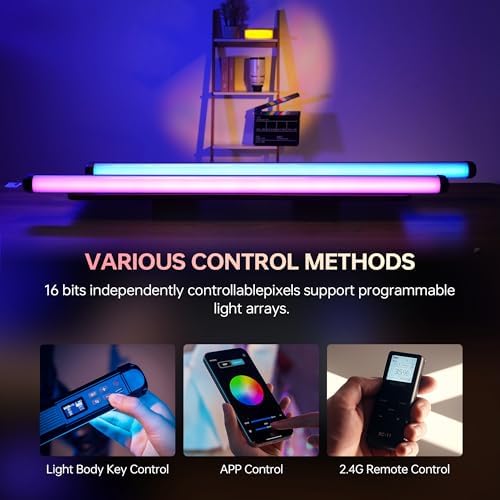 VILTROX K90 2 Pack RGB Tube Light, 30W 38inch Large RGBWY Photography LED Video Stick Light Wand with APP/2.4G/Remote Control, CRI 97+, 26 Scenes, 2500K-8500K, 14.8V/3300mAh Battery, Magnetic Chip - Image 4
