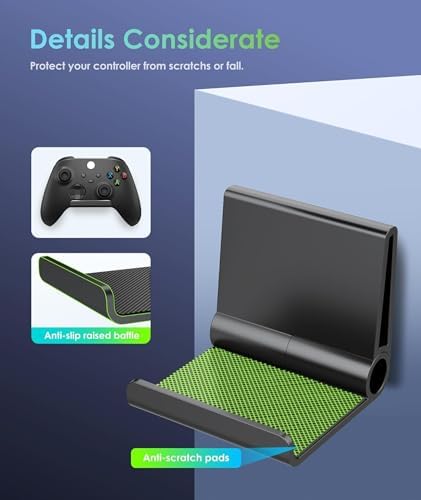 6amLifestyle 4 Pack Controller Holder Stand Built in Anti-Slip Pads for PS5 PS4 Xbox One Switch Pro Gamepad Controller Wall Mount Adhesive/Screws, Universal Controller Accessories Shark 14 Mini，Black - Image 4
