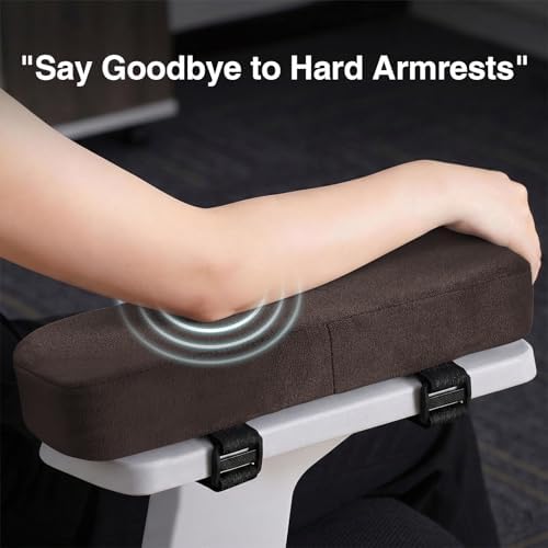 Smiry Memory Foam Office Chair Armrest Pads, Non-Slip Armrest Cushion | Ergonomic Arm Rest Pads with Adjustable Buckles and Straps, Elbow Relief for Desk, Gaming & Wheelchair, Chocolate, Set of 2 - Image 4