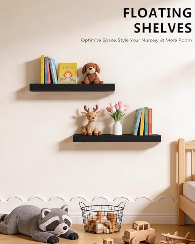 WALI Floating Shelves for Wall, 2 Tier Bathroom Storage Shelf Over Toilet, for Bedroom Bookshelf, Living Room Decor, Kitchen, Nursery, Laundry, Soundbar Floating Shelf Mount Under TV (CS102L), Black - Image 6