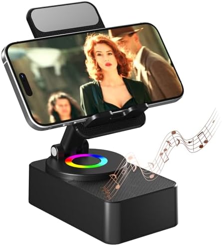 Cell Phone Stand with Wireless Bluetooth Speaker, LED, Anti-Slip Base HD Surround Sound,Perfect for Home/Outdoor with Bluetooth Speaker for Desk Compatible with iPhone/ipad/Android,Gifts for Men Women by Voijump