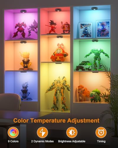 WILLED Under Cabinet Lighting Wireless,RGB Rechargeable Puck Lights with Remote Control,Battery Touch Tap Light with Timer Function,Stick On LED Lights for Kitchen,Cabinet,Counter,Closet,Shelf,6 Pack - Image 5