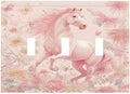 Decorative Light Switch Cover Plate Fantastical Pink Horse and Flowers 3 Gang Wall Plate Triple Toggle Switch Plate Covers 3 Hole Electrical Switchplate Dimmer Faceplate for Bedroom Decor by JOOJIAO
